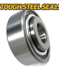 Heavy Duty Wheel Bearings 2 Pack For Riding Lawn Mower Tires Fits 13X6.50-6 And 15X6.00-6 close-up view of a sealed steel bearing.