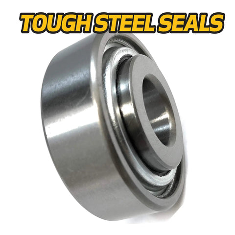 Heavy Duty Wheel Bearings 2 Pack For Riding Lawn Mower Tires Fits 13X6.50-6 And 15X6.00-6 close-up view of a sealed steel bearing.