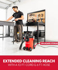 Compact 4 Gallon Wet Dry Shop Vac With 3.5 Peak Hp Motor And Kickin Suction For Garage Cleanups Lightweight Design features 10 ft cord and 6 ft hose.
