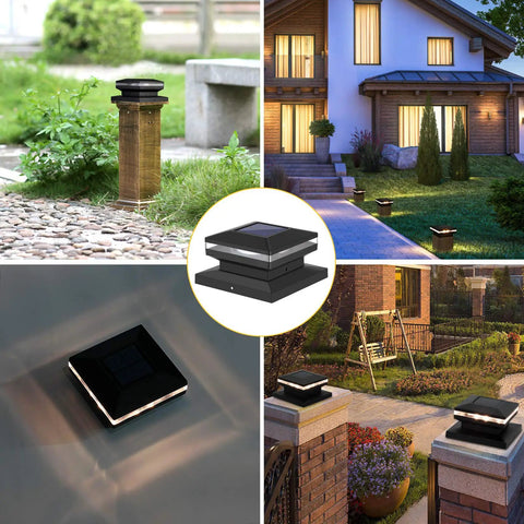 Outdoor No Fuss Post Cap Lights For 4x4 And 6x6 Wooden Posts Waterproof Fence Deck Or Patio Lighting 4 Pack Solar Powered 15 Lumen LEDs