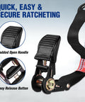 Beefy Heavy Duty Ratchet Straps 1 Inch By 15 Feet, 1650 Lbs Break Strength, 4 Pack With Soft Loops, Easy Release Button