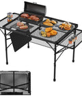 Tool Free Foldable Outdoor Table With Wing Panels And Mesh Desktop 3x2 Ft Picnic Table Height Adjustable Two Extension Boards