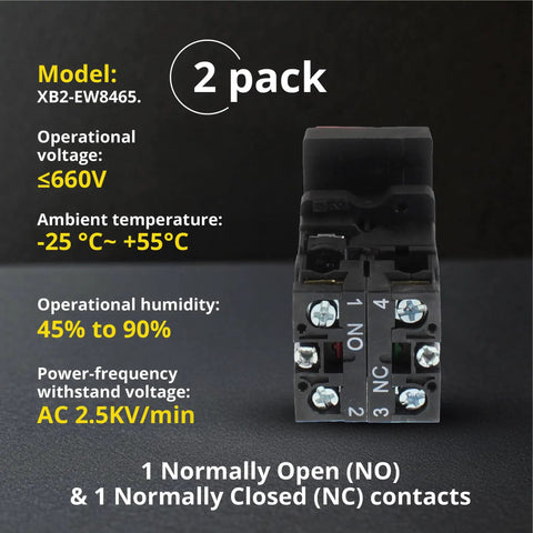 Back view of Double Head Push Button With Signal Lamp On Off Start Stop Switch For Home And Industrial Gear And Mount Panels 2 Pack