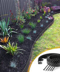 Garden landscape with 30 Pack USA Made 8 Inch Plastic Edging Nails With Spiral Nylon Landscape Stakes, shown in lawn installation.