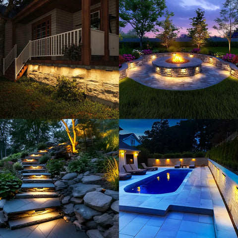 8 Pack 7 Inch Retaining Wall Lights 5W LED Hardscape Lighting IP65 Waterproof 12V AC DC Low Voltage Step Lights illuminating outdoor areas