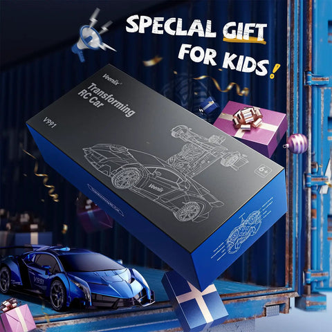 Big Size Transforming Remote Control Car With Gesture Sensing And One Key Deformation 2.4GHz RC Car gift box with blue accents