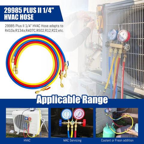 Upgrade 29985 Plus II One Quarter Inch HVAC Hose With Ball Valve For Refrigeration, Flare Fittings, R410A Use, Multicolor