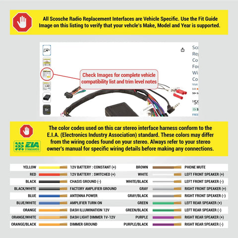 Color-coded car stereo wiring harness guide for the Plug And Play Factory Stereo Replacement Interface Adapter Kit For Select 2005-2016 Ford Lincoln Mercury, Car Radio Wiring Harness That Keeps Steering Wheel Controls And OEM Amplifier, Easy Install.