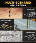 Workhorse Titanium Coated Drill Bit Set With 35 No Nonsense Pieces Including Hss Metal Masonry Wood Bits Plus Nut Drivers Magnetic Holder for drilling wood, mild steel, and masonry.
