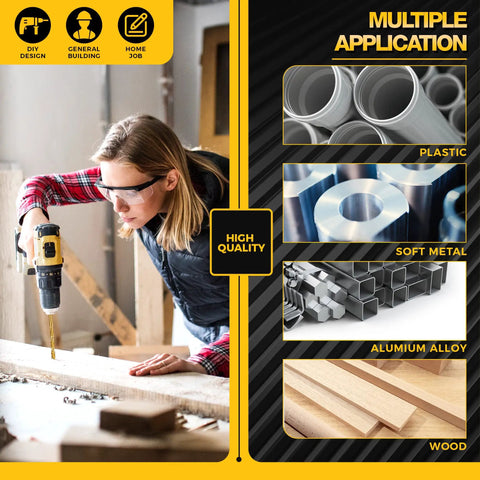 Person using drill with One Eighth Inch Titanium Drill Bits Set HSS Metal Jobber Length Twist Drill Bits With 135 Degree Split Point