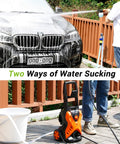 Electric Pressure Washer 2300 PSI 1.6 GPM Portable Power Washer in use cleaning car with foam cannon