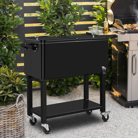 80 Quart Rolling Ice Chest On Wheels Portable Party Bar Cart For Cold Drinks And Beverages Mobile Cooler Cart For Outdoor Patio