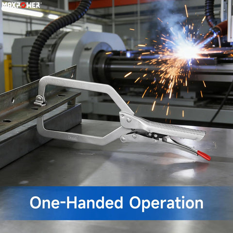 Self Adjusting Locking Pliers Set Knobs Free Squeeze And Go Grip Heavy Duty C Clamp Vise Tool with one-handed operation.