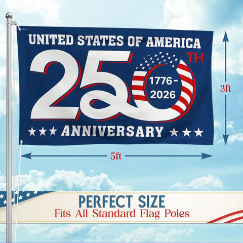 Patriotic Outdoor Flag Commemorating the USA 250th Anniversary With God Bless America and Liberty Symbols, Double Sided 3x5 ft Yard Flag for Outside Use, Home Yard Garden Decor Banner, Perfect 4th of July Gift for Men and Women