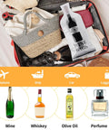 Travel Wine Bags 3 Pack Reusable Bottle Sleeves with suitcase showing bubble padding and durable PVC outer layer for bottles.