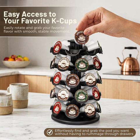 Coffee Pod Carousel Organizer For Countertop Holds 40 K Cups In A Compact 8 By 8 Inch Base With Smooth 360 Degree Rotating Holder
