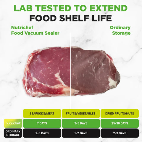 Comparison of meat storage with No Fuss Automatic Food Vacuum Sealer For Easy Meal Prep And Fresh Storage versus ordinary methods