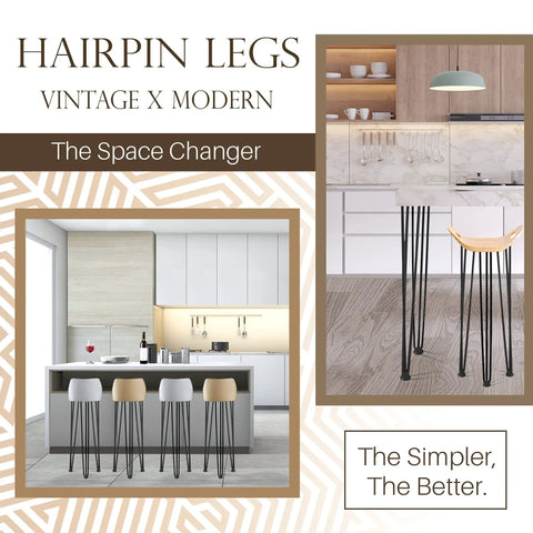 Heavy Duty Hairpin Furniture Leg Set, 34 Inch Industrial Metal Table Legs supporting bar stools in modern kitchen