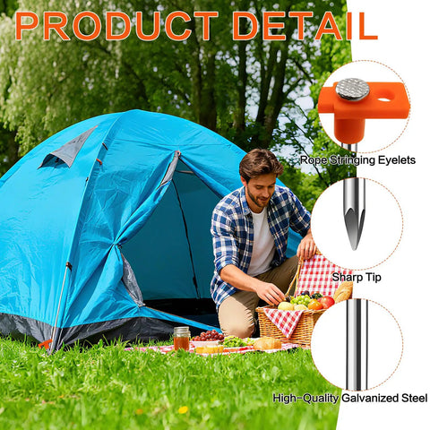 Eight Pack Tent Stakes, Heavy Duty Galvanized Rustproof Ground Anchors For Canopies, 7.1 Inch Durable Camping Pegs In Orange