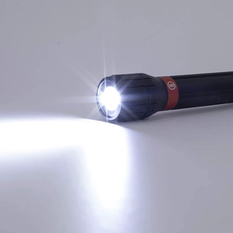 Beefed Up 2000 Lumen Rechargeable Flashlight For Outdoor Adventures With Crazy Long Battery Life, side view beam on