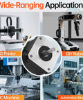 YEJMKJ 5-pack NEMA 17 bipolar stepper motor; 0.29Nm, 42×33mm, 5mm shaft; close-up view with 3D printer, CNC, DIY robot collage