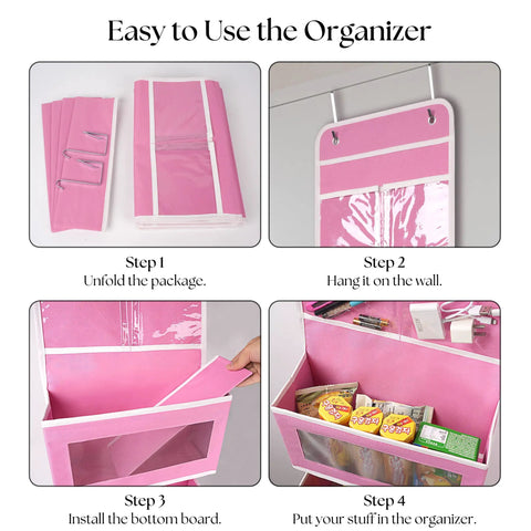 Sweet Pink Over The Door Organizer With Four Roomy Clear Pockets For Hanging Storage In Nursery Bedroom Or Closet To Stash Baby Essentials Toys And Cosmetics No Fuss Setup Gonna Love This Super Neat Look steps for setup and organization