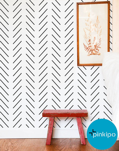 Wall with herringbone design using Extra Large Herringbone And Chevron Wall Stencil Set 16 By 40 Inches Includes Two Stencils For No Fuss Easy DIY Wall Art Painting Modern Geometric Pattern For Walls With Step By Step Instructions.