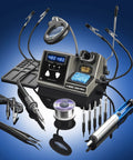 Pro Grade 75 Watt Soldering Station Kit with 5 Extra Tips, dual LED displays, sleep function, accessories, Mini Mag Lamp, helping hands