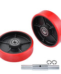Pair Of Pallet Jack Steering Wheels 7x2 Inches Poly Tread Red With Preinstalled Bearings Axle And Fasteners For Quick Easy Swap In Replacement Parts For Industrial Pallet Jacks And Workshops Heavy Duty