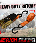 Tough As Nails Ratchet Tie Down Straps 15 Foot Long 4 Pack Heavy Duty Cargo Straps With 1500 Lb Break Strength For Truck Beds Motorcycles And Lawn Gear Hauling Orange ratchet strap with hooks and webbing.