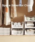 Stackable Plastic Storage Baskets 4 Pack Foldable Closet Organizers For Wardrobe Kitchen Bathroom Office Dorm White