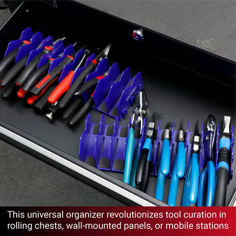 Plier Organizer And Rack 4-Pack Blue With 40-Slot Tool Storage For Toolbox Drawers Non-Slip Rubber Base Interlocking Modular Holders