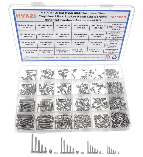 Gearhead Grade 1050 Piece 304 Stainless Steel Knurl Socket Head Cap Screws Hex Nuts And Flat Washers Assortment Kit Display