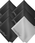 Six MagicFiber microfiber cleaning cloths in black and gray, for glasses, lenses, and screens (6-pack)