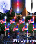 Lit Patriotic Solar Flag Lights For Outdoors, 8 Pack Pathway Stakes With 8 Modes, Waterproof 26.5 Inch at night garden display