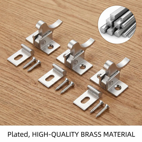 4 Pack Heavy Duty Elbow Latch Set, Silver Finished Solid Brass Cabinet Door Catch For RV, Cupboard, Wardrobe And Window, Screws Included