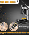 Portable 200W Mini Drill Press With Flexible Shaft For Angled Drilling, 8500 RPM Benchtop Drill Press, 7 Speed Adjustable