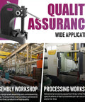 Heavy Duty 3 Ton Manual Arbor Press With Ratchet Leverage And Quick Action Handwheel For Precision Riveting Hole Punching and Bearing Installation On A Rock Solid Bench Mount in industrial workshop setting.