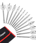13 Piece Spade Drill Bit Set With Quick Change Shank For Woodworking Alloy Steel Paddle Bits Flat Wood Hole Cutters Heavy Duty