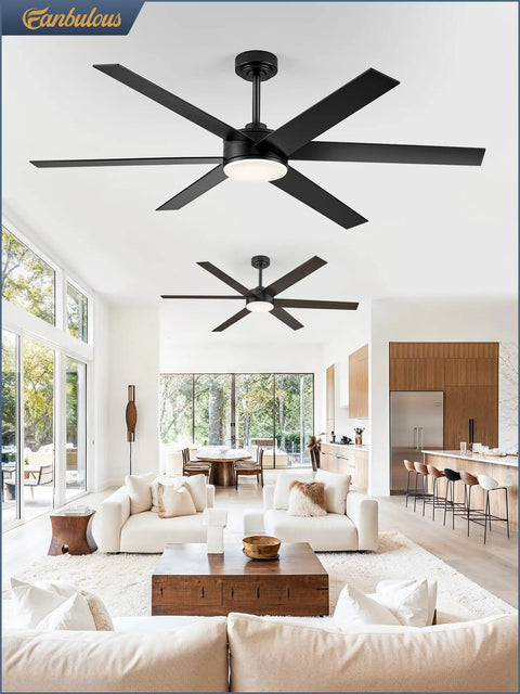 Straight Up Quality Cooling Hits Right In The Center With This 60 Inch Ceiling Fan With Light And Remote 6 Speed Operation 6 Blades Year Round Fresh Air Smooth Dimming Three Color Glow Heavy Duty Dc Motor For Covered Patios in modern living room.
