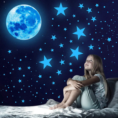 1088 Piece Glow In The Dark Stars And Moon Wall Decals Kit For Kids Room Ceiling Night Sky Decor Bright Long Lasting Glow