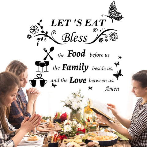 Kitchen Wall Decals Lets Eat Dining Room Wall Stickers With Bless The Food Before Us Family Beside Us And The Love Between Us