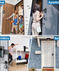 All Metal Anti Theft Doorbell Mount For Blink Video Doorbell 1st Gen Not For 2nd Gen No Drill Installation And Not Block Motion Sensor Bracket Gray Durable Stainless Steel Outer Cover With Anti Theft Screws shown in various door settings of home, apartment, dormitory, and rental.