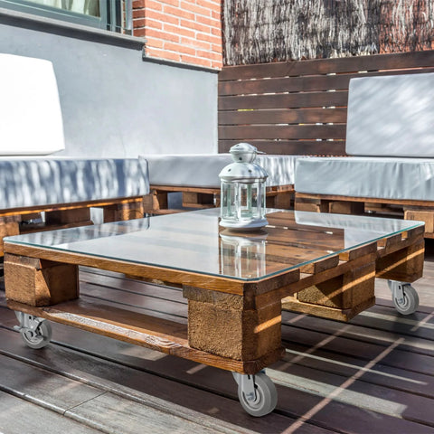 Outdoor coffee table on Heavy Duty 4 Inch Caster Wheels Set Of 4 With 1200 Lb Capacity for cart and furniture, patio setting