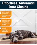 Mortise Spring Hinge Kit with Automatic Self Closing, Heavy Duty Steel Door Hinges installed on white door with pet