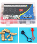 180Pcs SAE Brass Hydraulic Grease Fittings Kit Pro Grade with caps, includes straight, 45° and 90° angles, auto shop use
