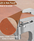 Metal tool with built-in hole punch creating holes in leather for Pro Grade Leather Rivets Snap Buttons And Fasteners Kit.