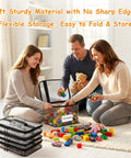 Family using 6 Pack Extra Large Clear Toy Storage Bags With Name Tags And Mesh Pockets Waterproof PVC Organizer For Toys Board Games Building Blocks Puzzles And Dolls With Black Edges