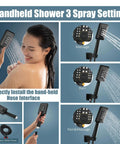 Dope Matte Black Ceiling Mount Shower System With Dual Function Rainfall Overhead Shower Head And Handheld Spray All Metal Brass Construction 10 Inch ABS Shower Head Rough In Valve And Trim Kit Included High Pressure handheld shower settings