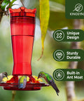 Outdoor 10 Oz Hummingbird Feeder With Ant Moat And Bee Proof Ports, red vertical design, sturdy, hangable in garden.